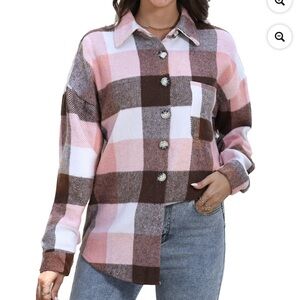 Pretty Plaid Pink and Brown Women's Top Shacket NWT